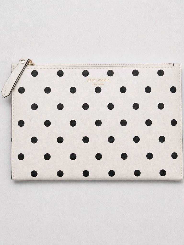 Kate Spade White & Black Polka Dot Zip Pouch